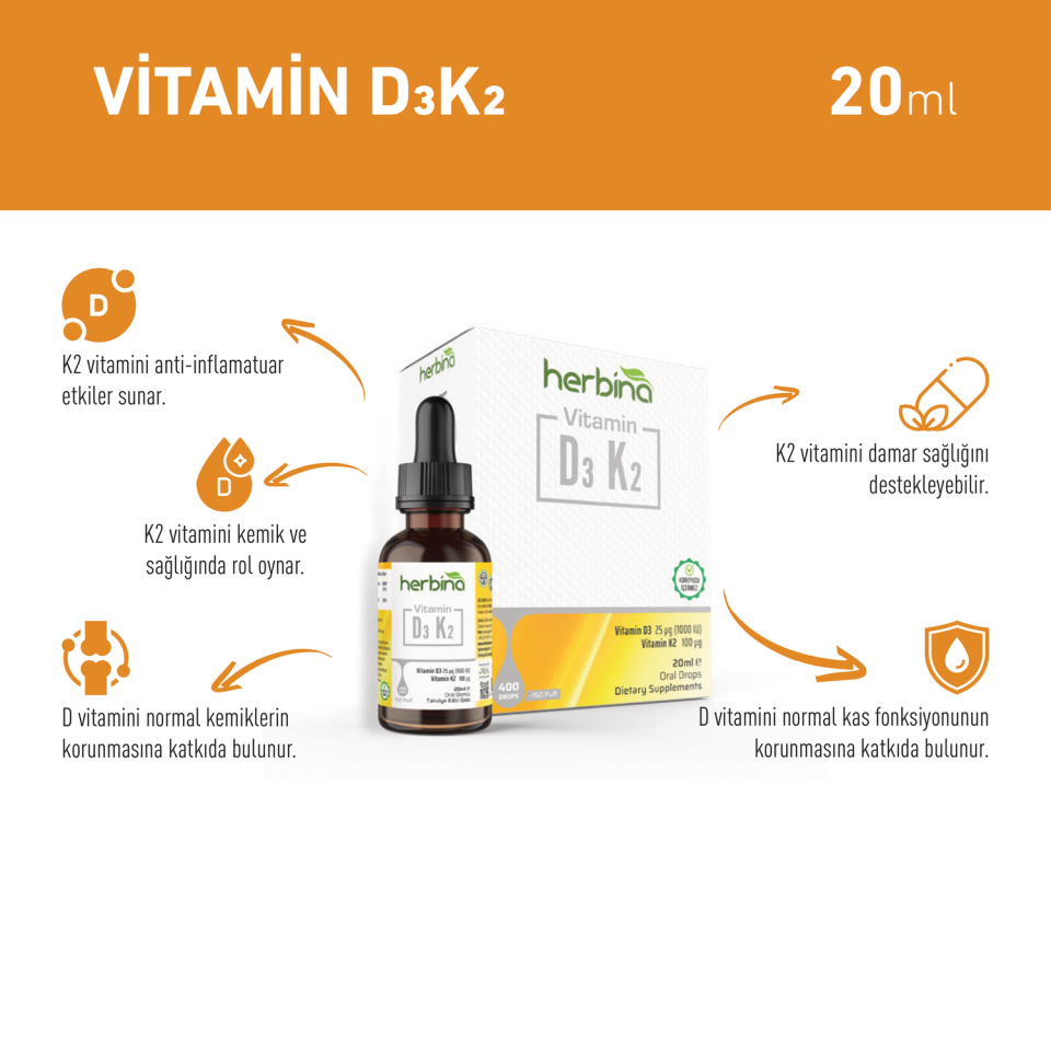 Herbina Vitamin D3K2 ürün bilgi paneli