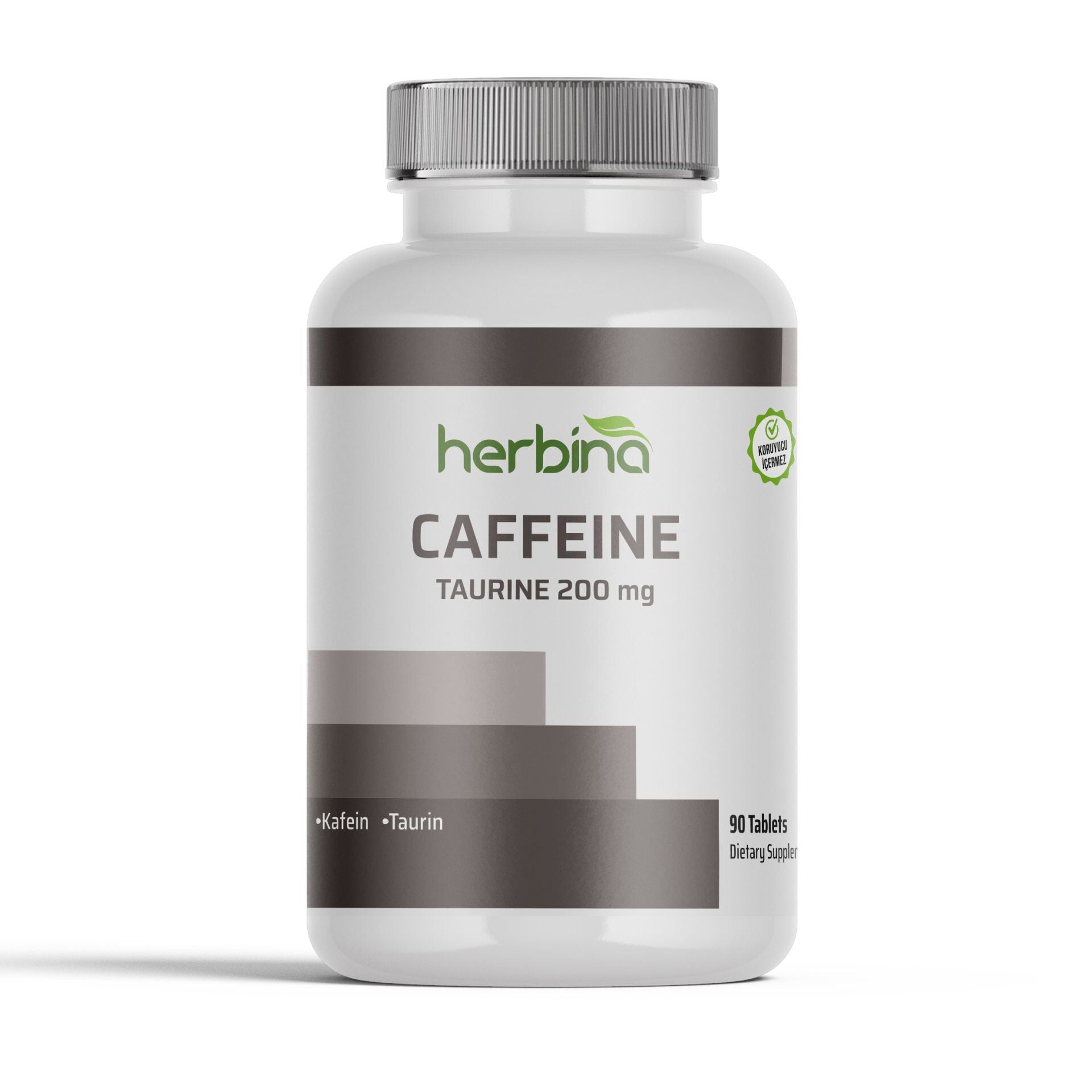 Herbina Kafein ve Taurin tablet ürün şişesi