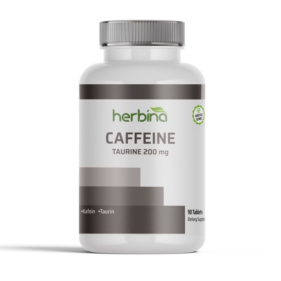 Herbina Kafein ve Taurin tablet ürün şişesi