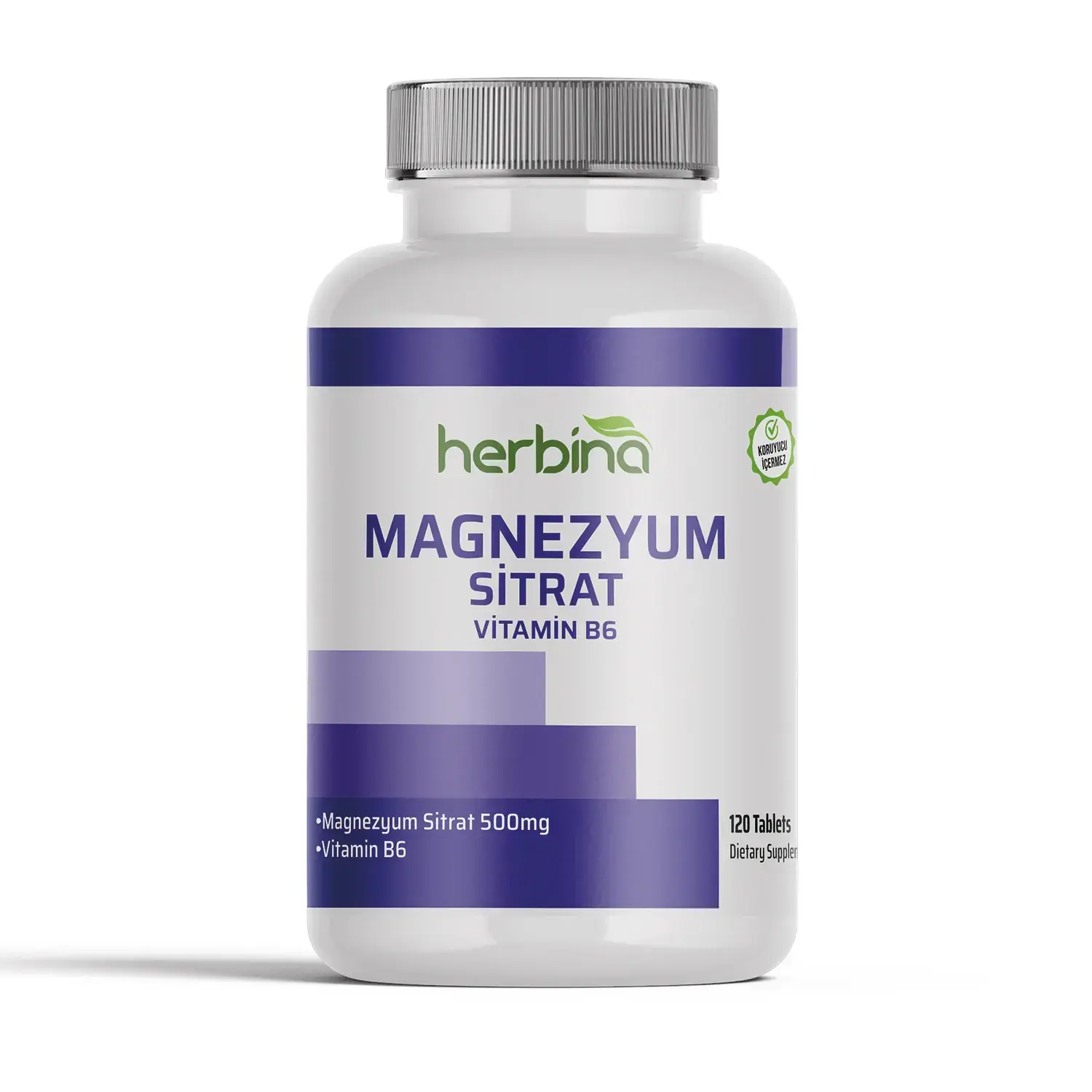 Herbina Magnezyum Sitrat 500 mg tablet ürün şişesi