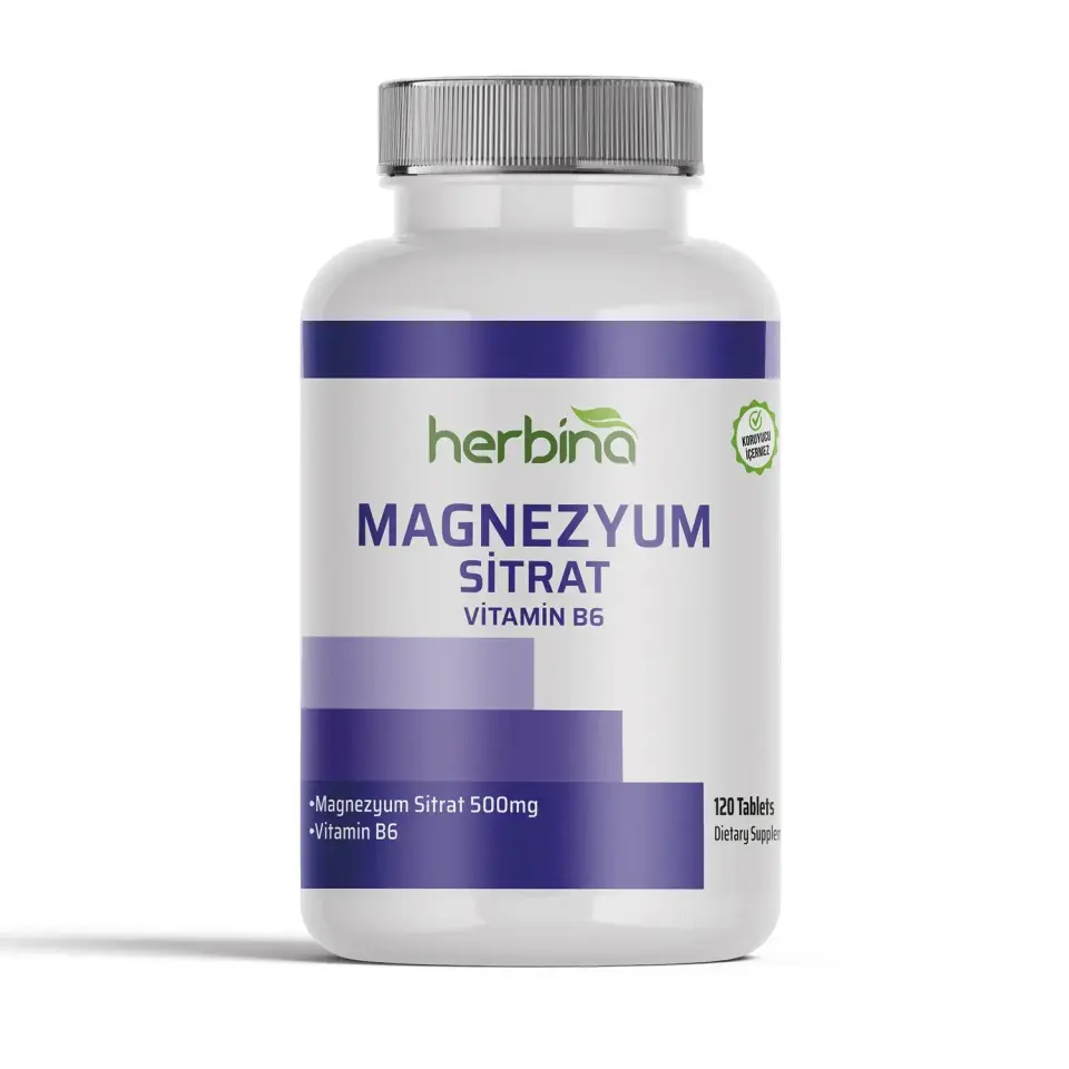 Herbina Magnezyum Sitrat 500 mg tablet ürün şişesi