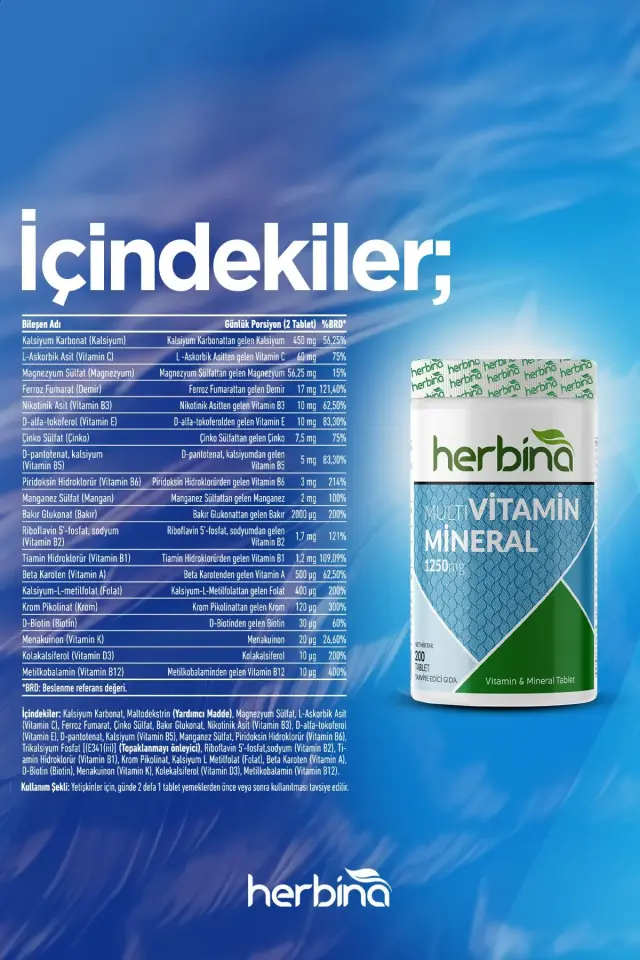 Multivitamin Mineral içerik ve kullanım bilgileri