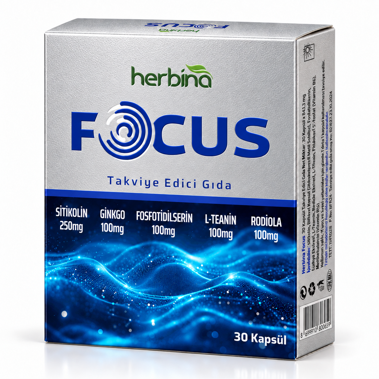 Herbina Focus Sitikolin 30 Kapsül kutu ürün görseli