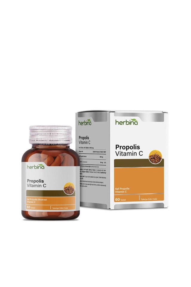 Herbina Propolis C Vitamini kapsül şişesi ve kutusu