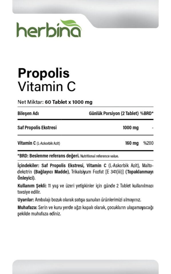 Propolis C Vitamini içerik porsiyon ve kullanım bilgileri
