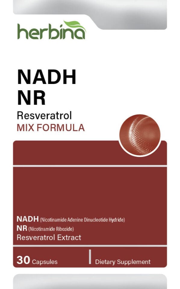Herbina NADH NR Resveratrol İngilizce ambalaj etiketi