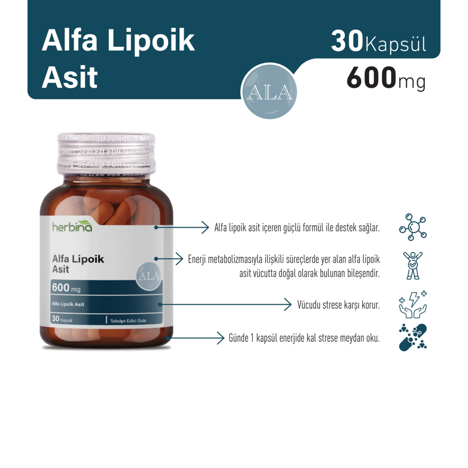 Herbina Alfa Lipoik Asit 600 mg ürün bilgi paneli
