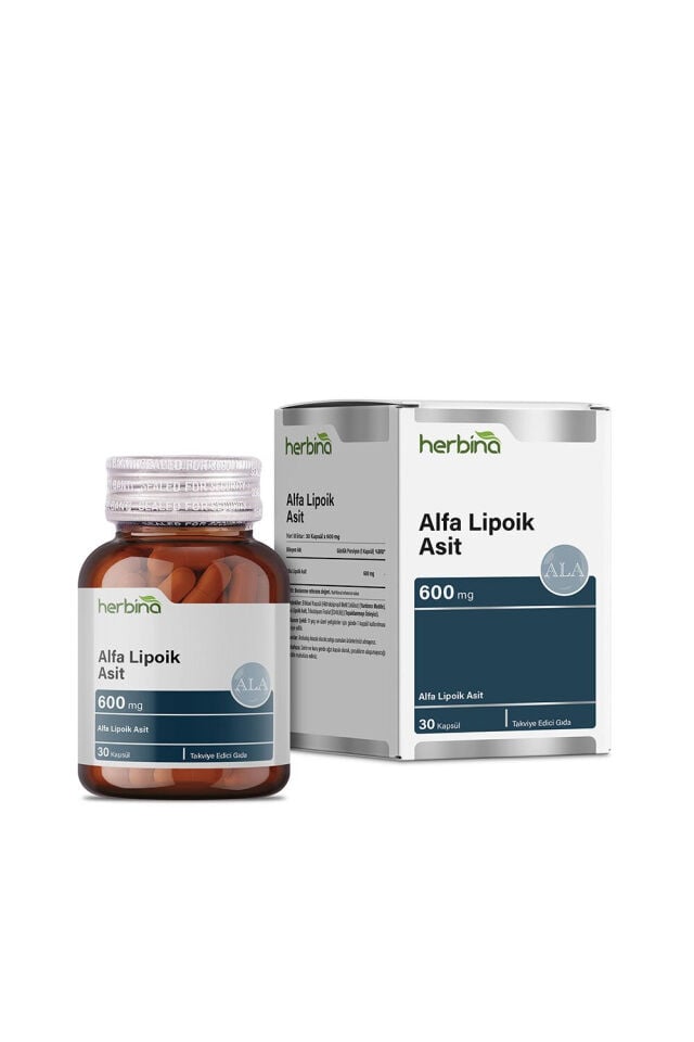 Herbina Alfa Lipoik Asit 600 mg 30 kapsül şişe ve kutu