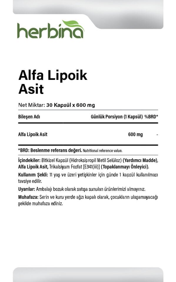 ALFA LİPOİK ASİT 600 MG 30 KAPSÜL