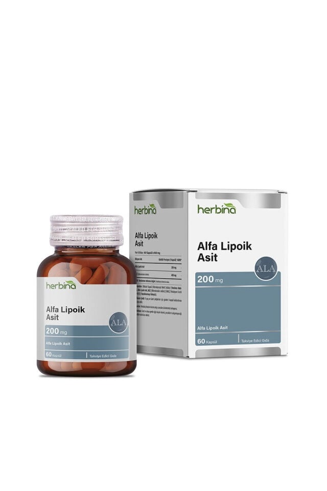 Herbina Alfa Lipoik Asit 200 mg 60 kapsül şişe ve kutu