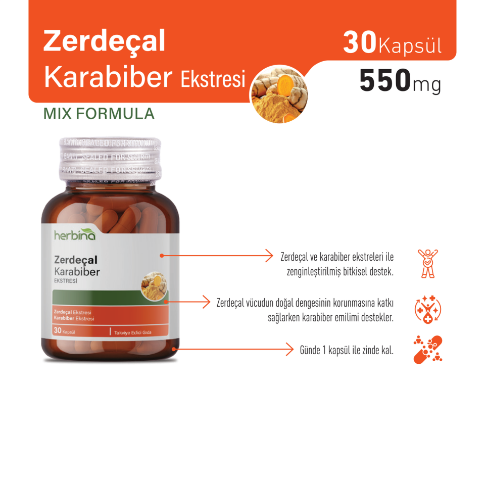 Herbina Zerdeçal Karabiber Ekstresi ürün bilgi paneli