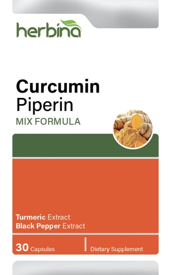 Herbina Turmeric Black Pepper Extract İngilizce ambalaj etiketi