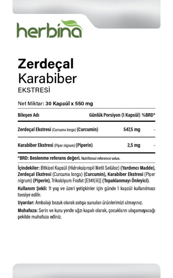 Zerdeçal ve Karabiber Ekstresi içerik ve kullanım bilgileri