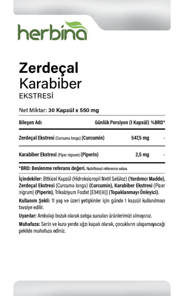 Zerdeçal ve Karabiber Ekstresi içerik ve kullanım bilgileri