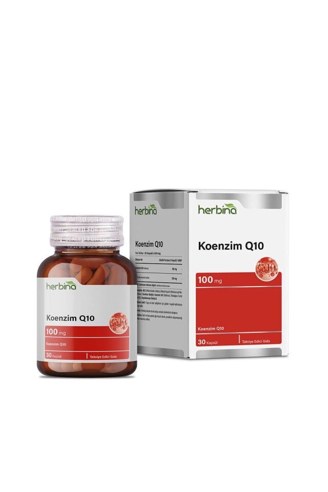 Herbina Koenzim Q10 100 mg kapsül şişesi ve kutusu