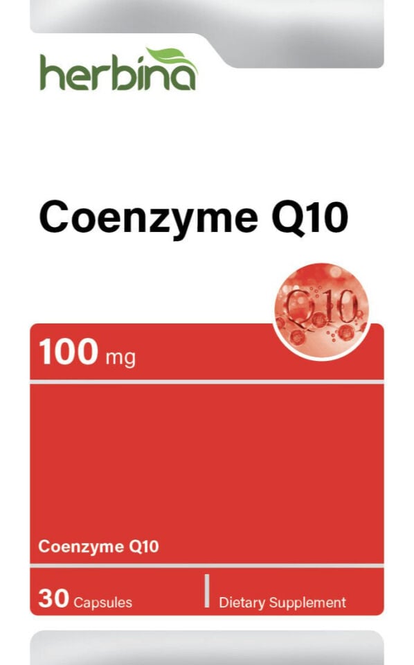 Herbina Coenzyme Q10 İngilizce ambalaj etiketi