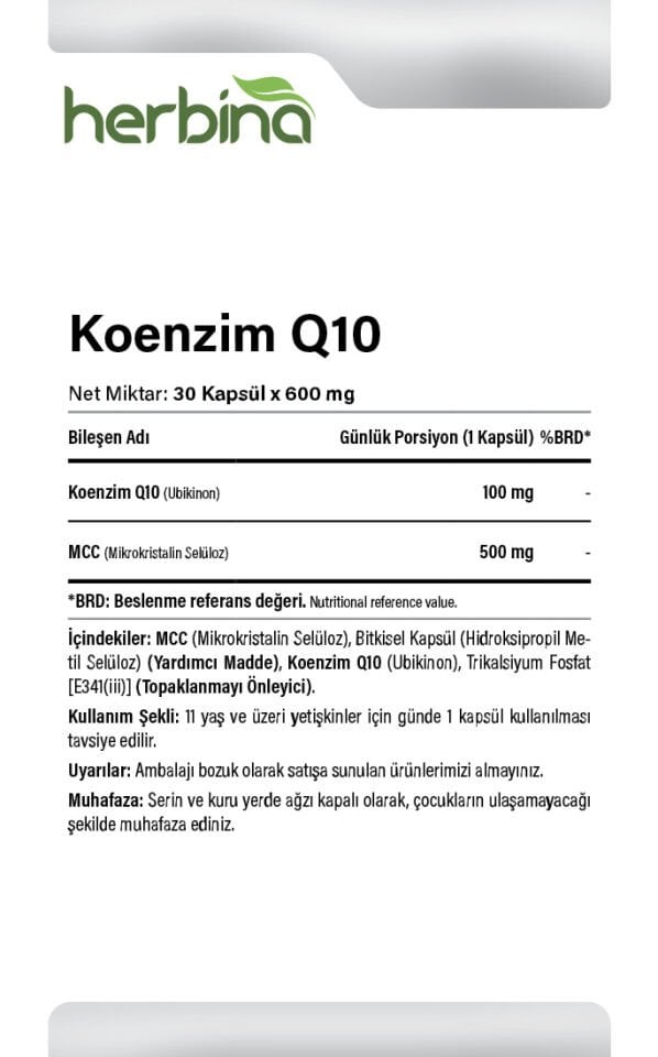 KOENZİM Q10 100 MG 30 KAPSÜL