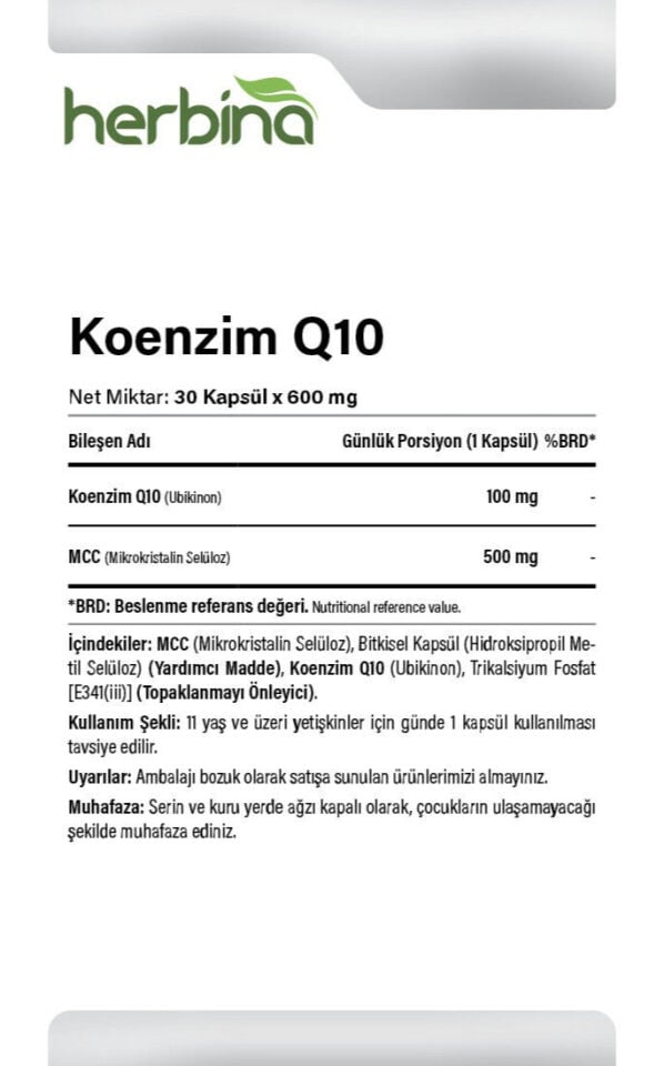Koenzim Q10 içerik porsiyon ve kullanım bilgileri