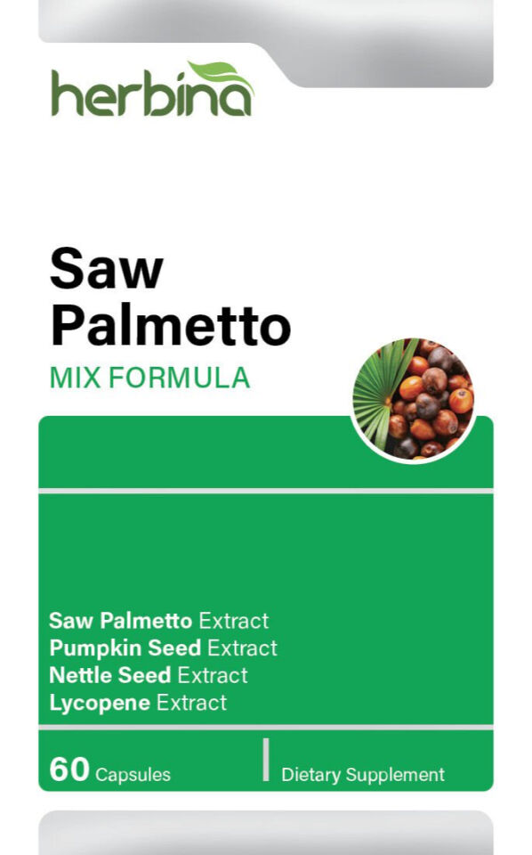Herbina Saw Palmetto İngilizce ambalaj etiketi
