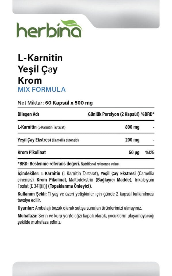 L-Karnitin, yeşil çay ekstresi ve krom içerik ve kullanım bilgileri