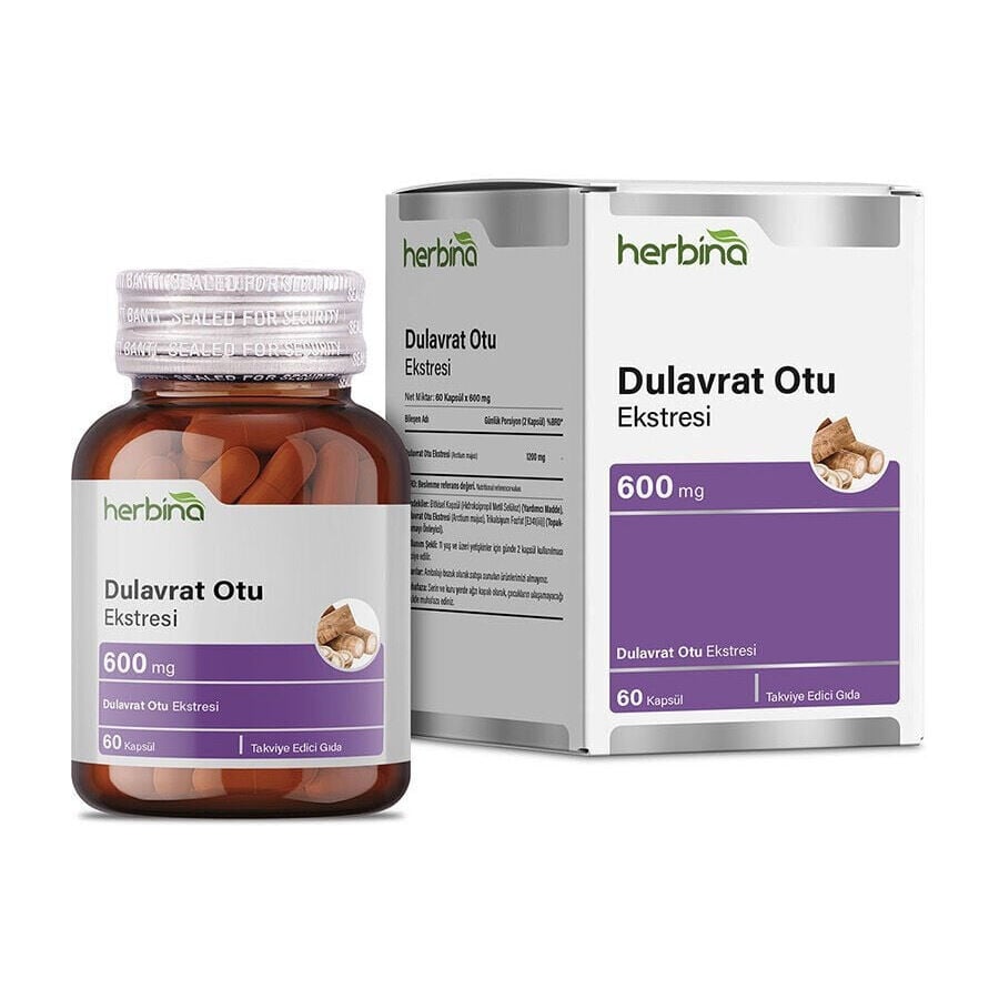 Herbina Dulavrat Otu Ekstresi 600 mg 60 kapsül şişe ve kutu