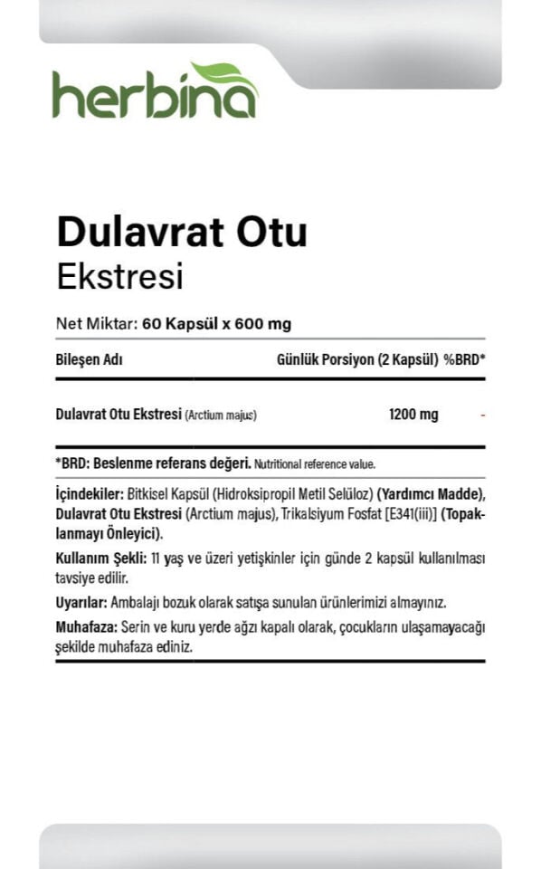 Dulavrat Otu Ekstresi 1200 mg günlük porsiyon ve kullanım bilgileri