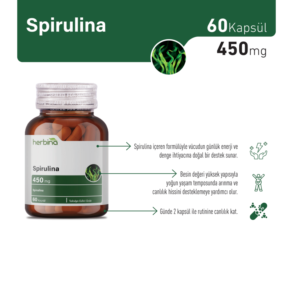 Herbina Spirulina ürün bilgi paneli