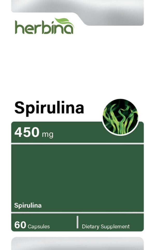Herbina Spirulina İngilizce ambalaj etiketi