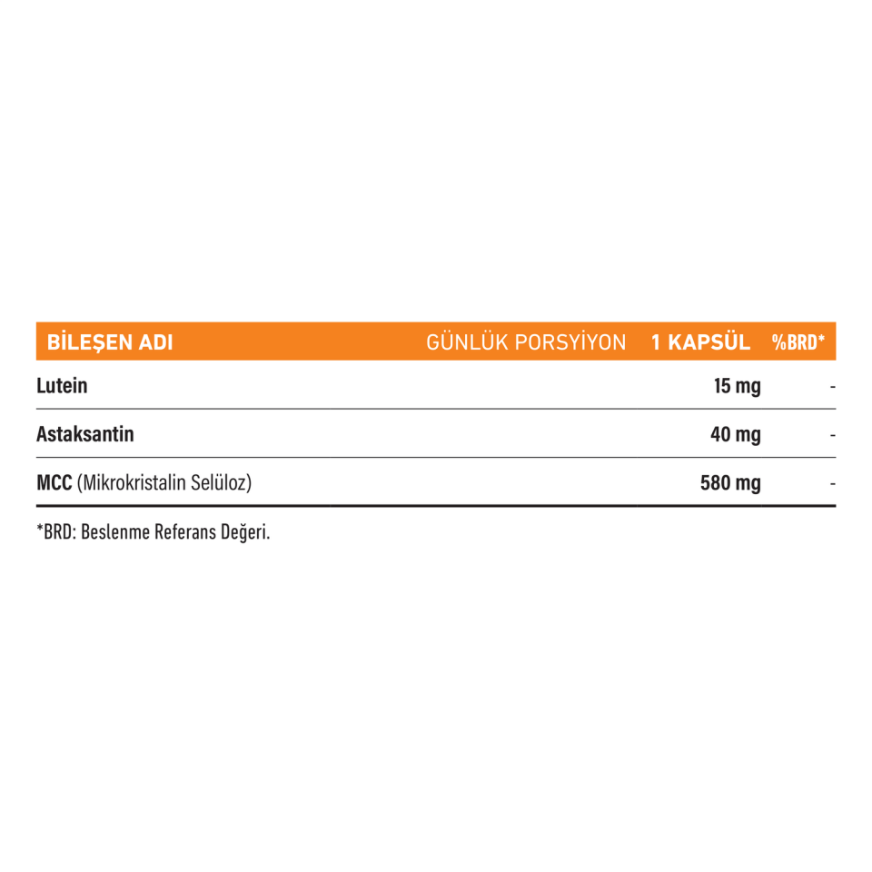Herbina Lutein Astaksantin içerik tablosu