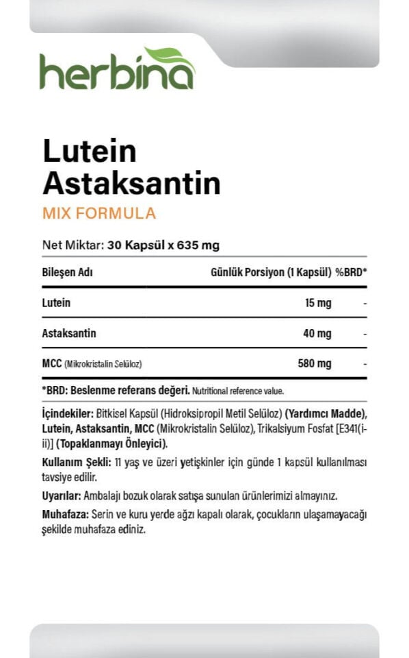 Lutein 15 mg ve astaksantin 40 mg içerik ve kullanım bilgileri