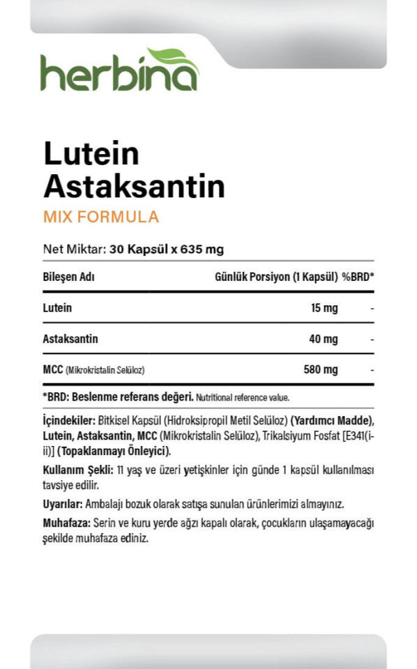 Lutein 15 mg ve astaksantin 40 mg içerik ve kullanım bilgileri
