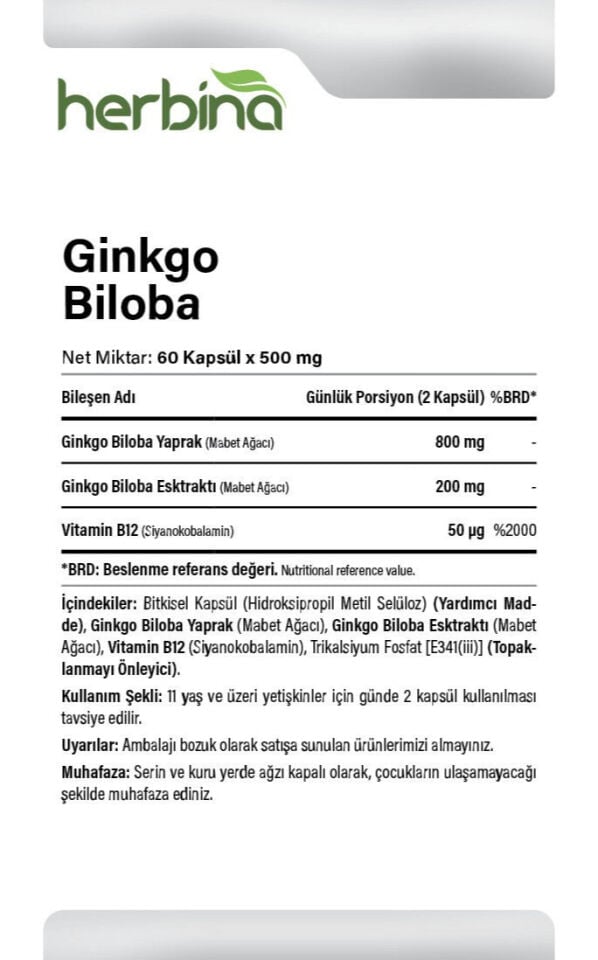 Ginkgo Biloba içerik porsiyon ve kullanım bilgileri