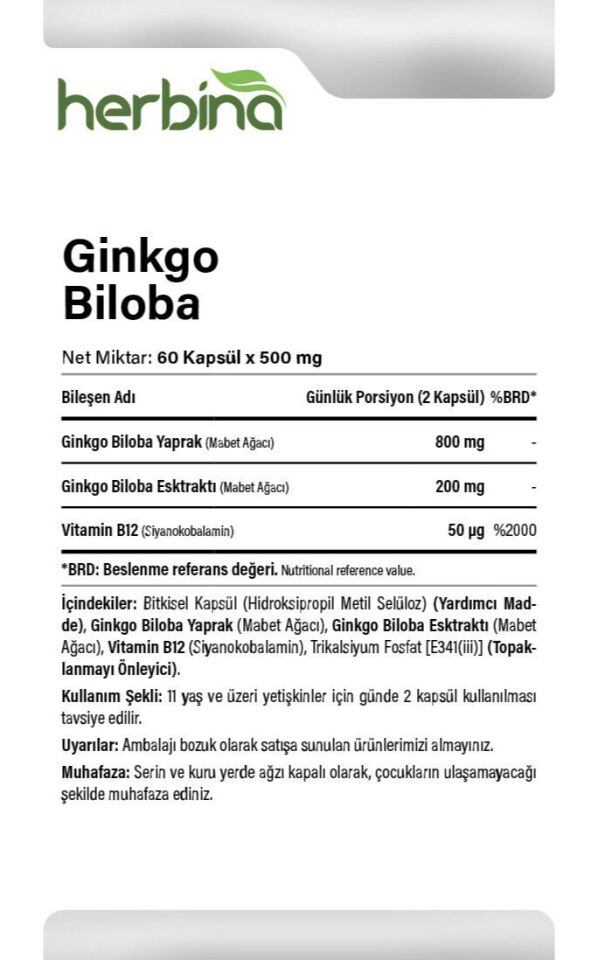 Ginkgo Biloba içerik porsiyon ve kullanım bilgileri