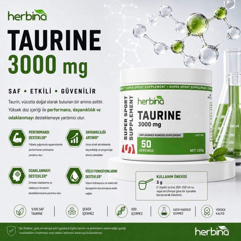 Herbina Taurin ürün içerik ve kullanım tanıtım görseli