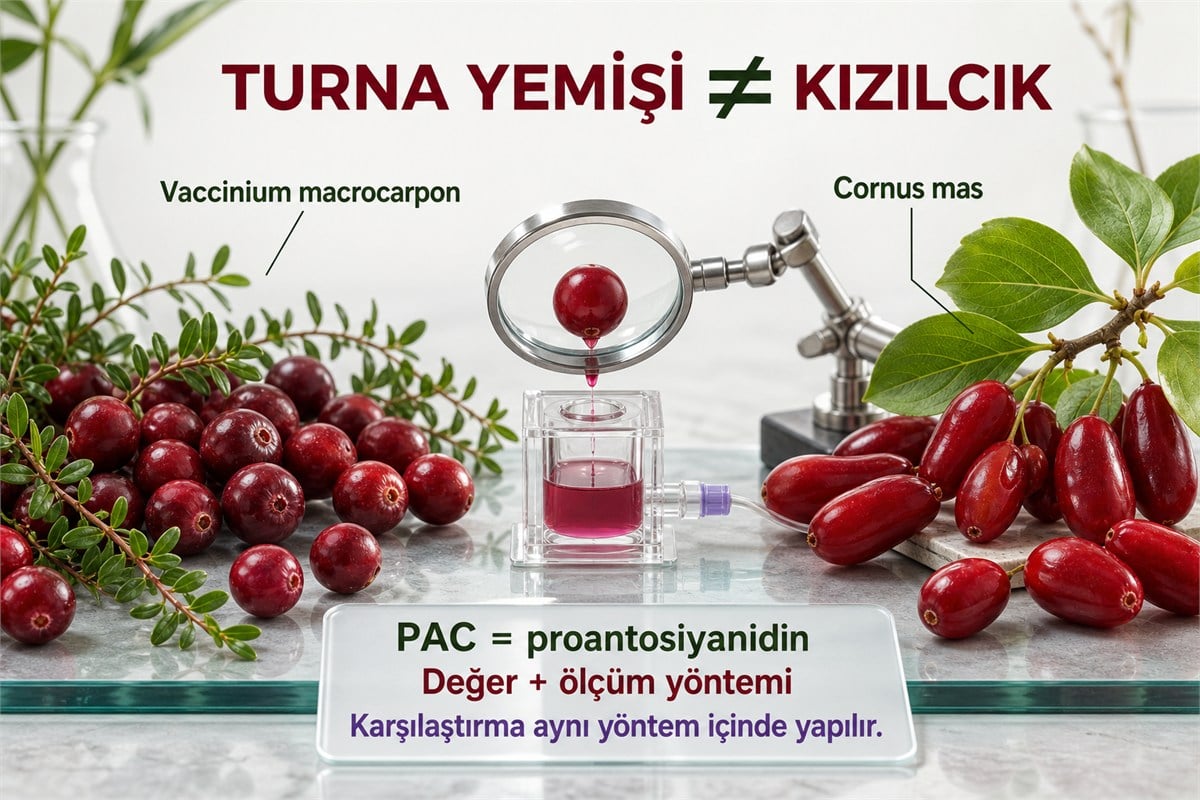 Vaccinium macrocarpon turna yemişi ile Cornus mas kızılcığın botanik ayrımı ve PAC ölçüm bilgisi