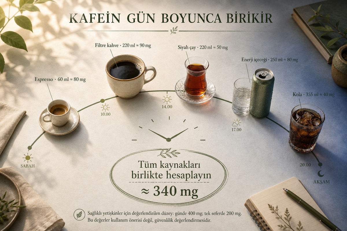 Sabah ve akşam arasında farklı içeceklerden alınan kafein miktarlarının toplanması