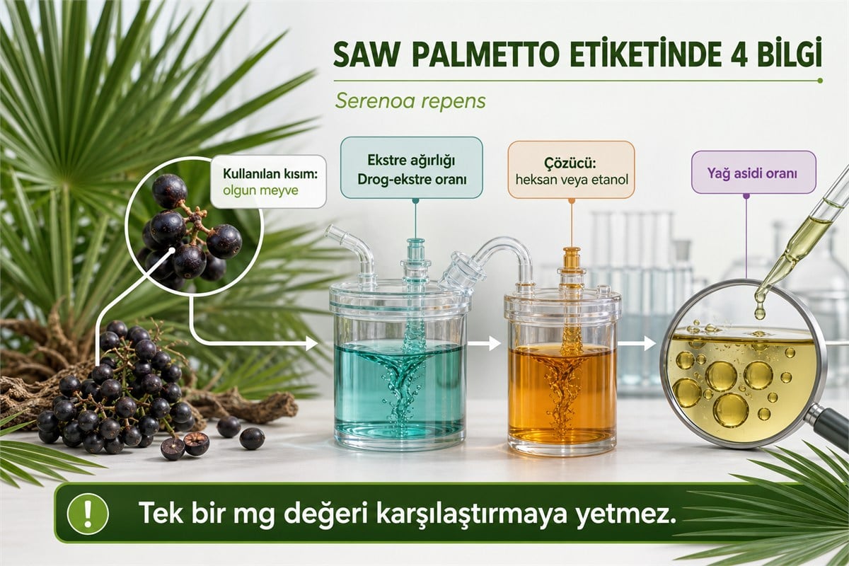 Serenoa repens olgun meyvesi ile ekstre ağırlığı drog ekstre oranı çözücü ve yağ asidi bilgileri