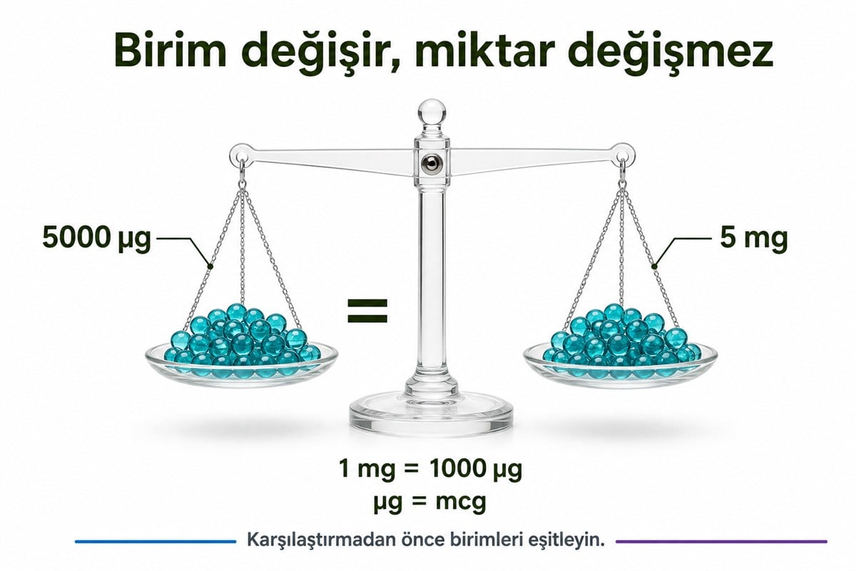 Dengeli terazide 5000 µg ile 5 mg eşitliği ve µg ile mcg gösterimleri