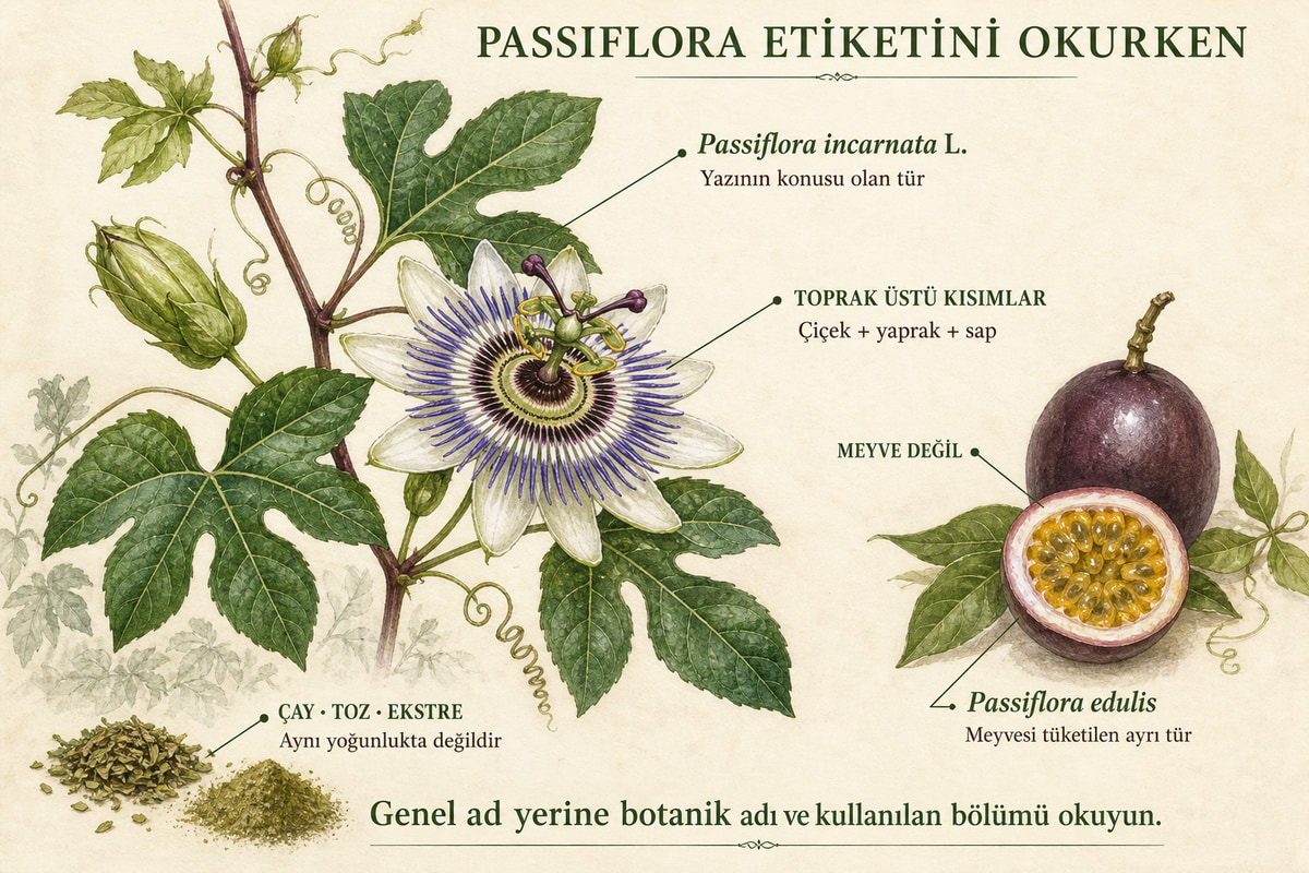 Passiflora incarnata çiçeği yaprağı ve sapı ile Passiflora edulis meyvesinin karşılaştırılması